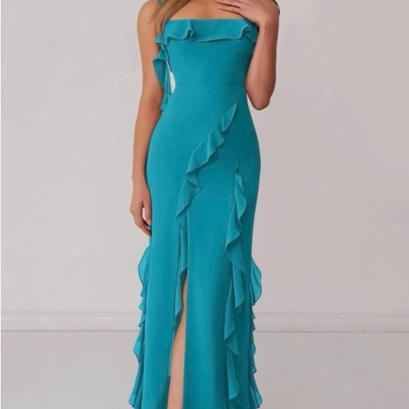 Azazie Dresses & Skirts - Azazie Barbie Teal Strapless Evening Dress